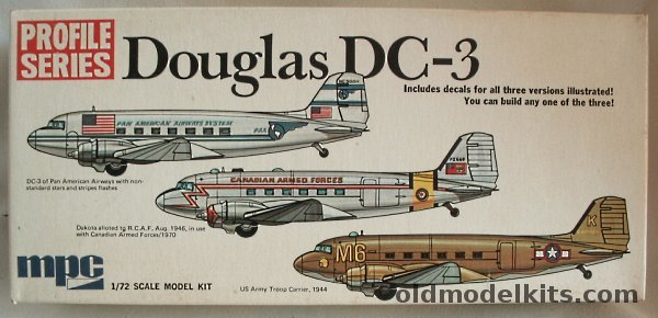 MPC 1/72 Douglas DC-3/C-47 Profile Series Issue- Pan American Airways / Royal Canadian Air Force RCAF / 1944 US Army Troop C-47, 21512150 plastic model kit